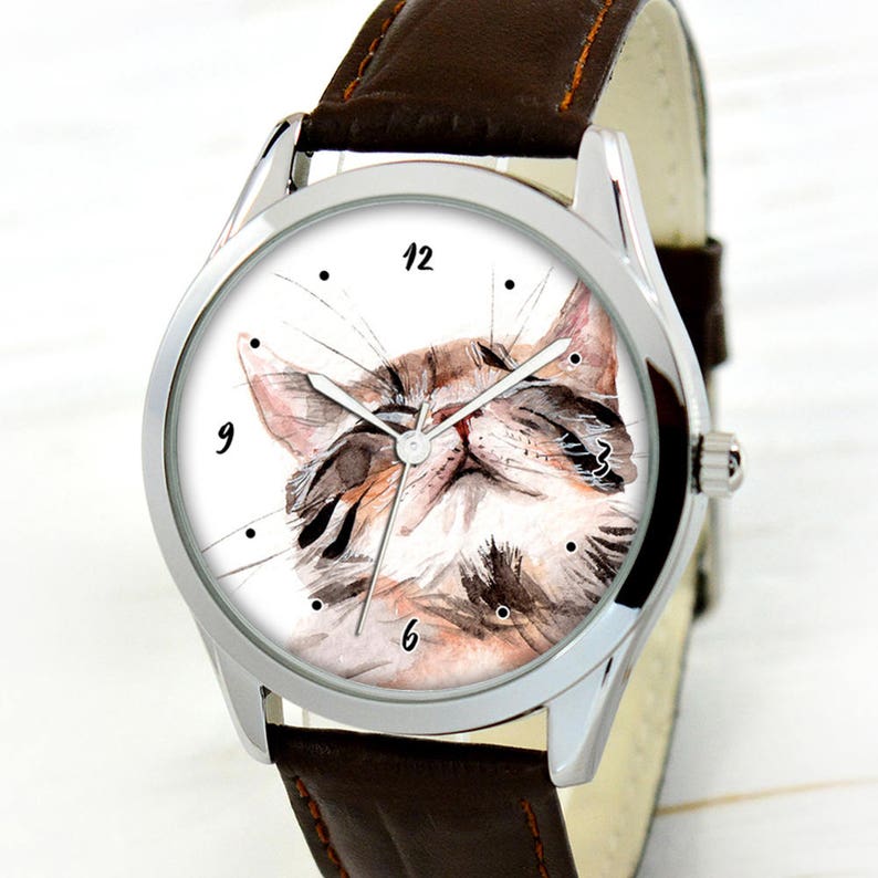 Watercolor Cat Watch Cat Lover Gifts Women Mother's Day Gift Cat Lover Gift Cat Lover Gifts For Men Gifts For Wife Birthday Gift image 1