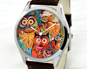 Cute Owls Watch - Womens Watch - Ladies Watch with Owls - Anniversary Gifts for Girlfriend - Cute Gifts for Friends - Mother's Day Gift