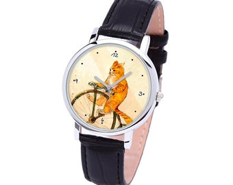 Cat On Bicycle - Watch for Women and Men - Unisex Watch - Mother's Day Gift - Mens Watch - Cats watch - Kids Watch - Free Shipping