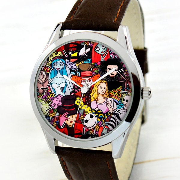 Tim Burton Art Watch - Cadeau cinéphile - Cadeaux insolites pour hommes - Cadeaux uniques - Montre femme - Montre homme - Gif Halloween