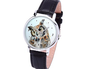 Watercolor Owl Watch - Unique Gifts - Watercolor Gift Mens Watch - Watches For Women - Gift For Artist - Graduation Gift