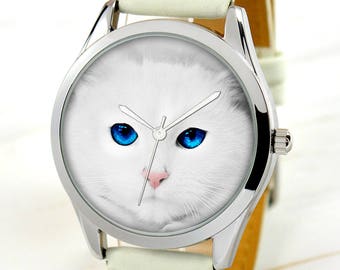 White Cat Watch - Cat Lover Gift - Womens Watch - Gift for Cat Lady - Mother's Day Gift - Women Watches - Ladies Watch - Gift for Her