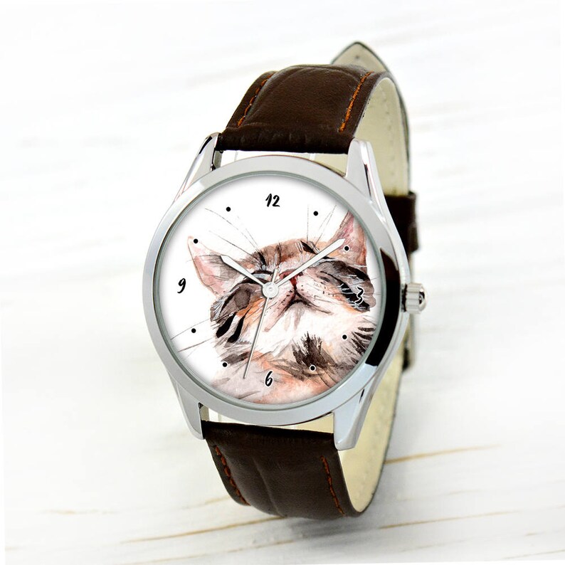 Watercolor Cat Watch Cat Lover Gifts Women Mother's Day Gift Cat Lover Gift Cat Lover Gifts For Men Gifts For Wife Birthday Gift image 2