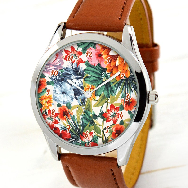 Tropical Flowers Watch Anniversary Gifts Cute Women Etsy