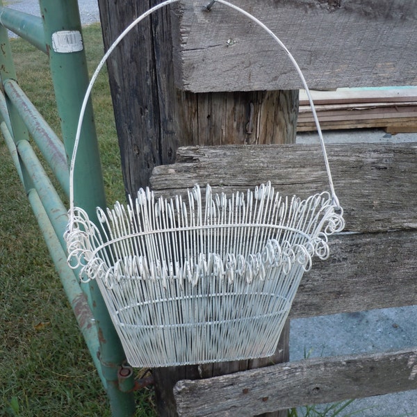 84 - Wire Basket -Wall hanging -Wedding Card Holder -Shabby Chic -Heirloom White - Distressed