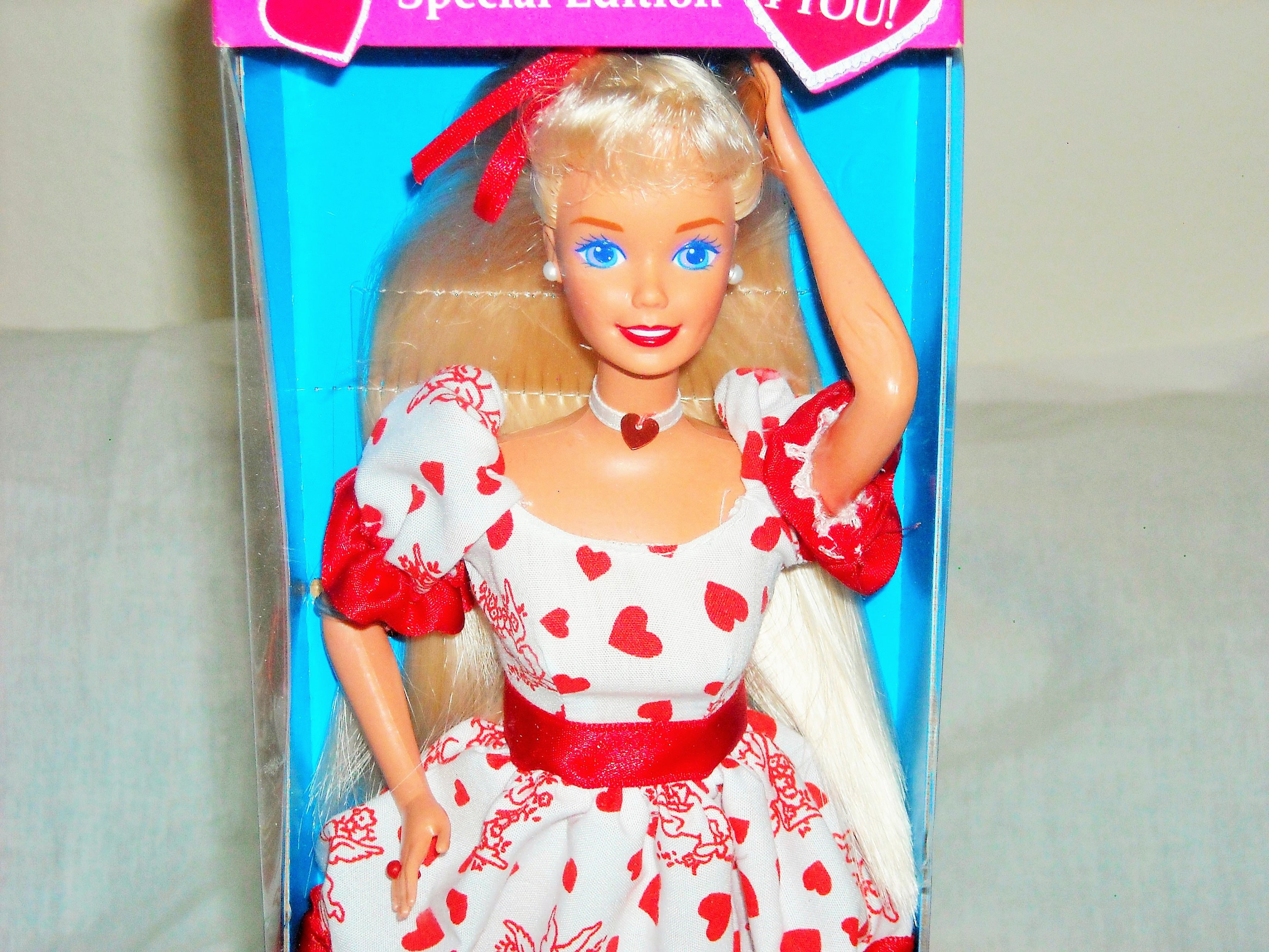 SALE 22.99 Barbie Special Target Edition valentine 1994 wearing White Satin Dress With Hearts and Cupid Design new in Box darling Etsy