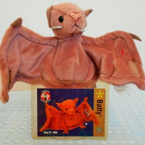 Ty Beanie Baby "Batty" mit spezieller Karte von The Milwauke Brewers & Coca Cola Bottling Co./Game Day Give Away/Mai 31st/Neu mit Anhängern.