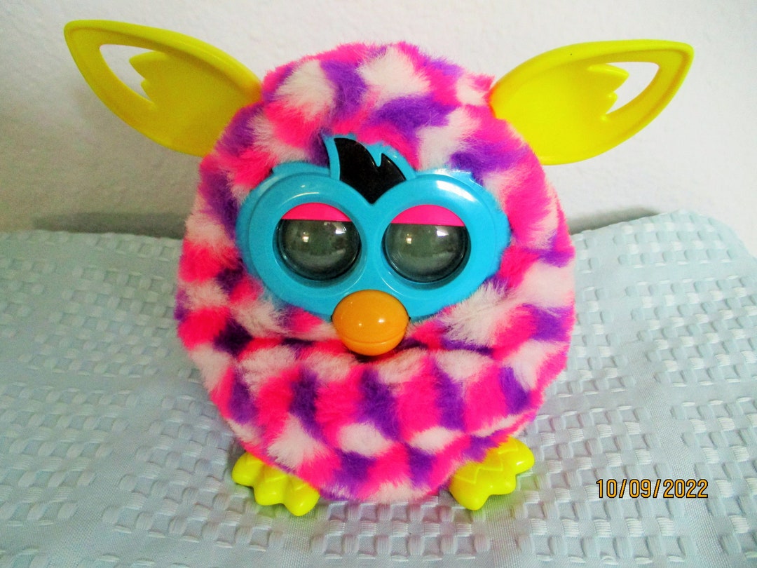 Electronic Furby Boom so Sweet and Colorful Hot Pink, Purple, White With Yellow Ears, Feet and