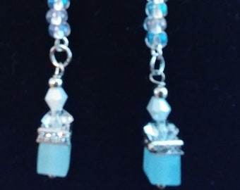 Dainty Blue And White Dangle Earrings