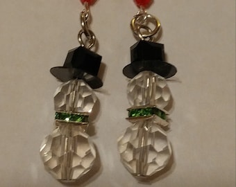 Christmas Snowmen With Rhinestone Collars and Red and White Beads