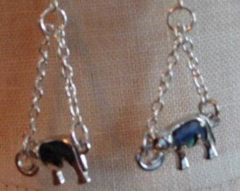 Elephant Earrings With Upturned Trunk and Pau Shell Insert