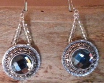 Blue Cut Glass Dangle Earrings Very Fancy