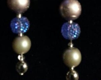 Silver And Blue Dangling Festive Earrings