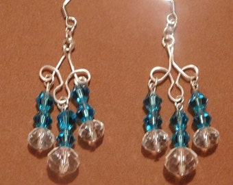 Beautiful Turquoise Swarovski Crystal Chandelier Earrings