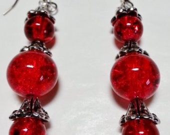 Red Crackle Glass Cascade Earrings