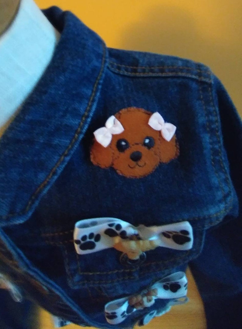 Beautiful Denim Child/'s Bows and Puppy Dogs embellished jacket size 6 for a special little girl