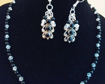 Stunning Swarovski Crystal and Black Onyx Necklace and Earrings