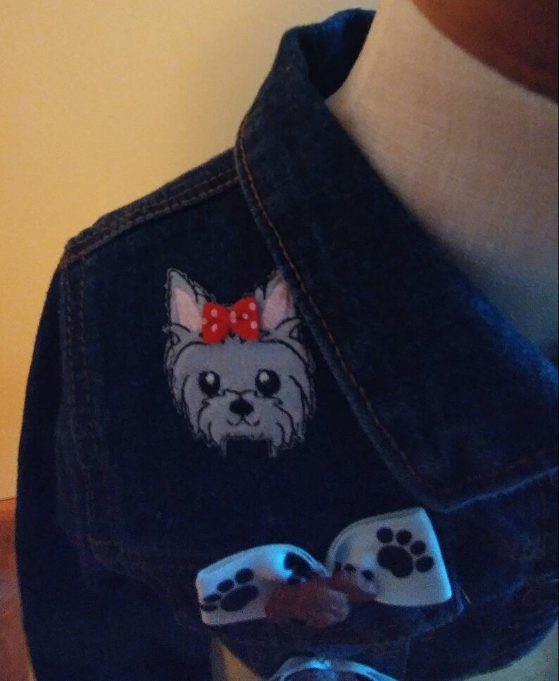 Beautiful Denim Child/'s Bows and Puppy Dogs embellished jacket size 6 for a special little girl