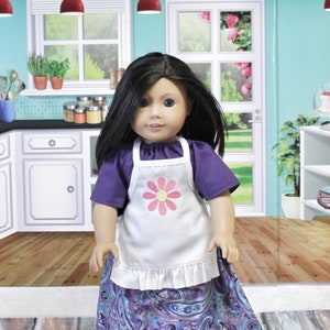 doll apron - doll accessories - doll kitchen - flower apron - doll bakery - pretend play - doll flower apron - 18 inch doll - baby doll