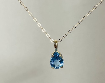 Natural Blue Topaz Pearl 14k Yellow Gold Choker Necklace Dainty Tiny Beaded Blue Summer Choker Jewelry 4th Anniversary Blue Topaz Necklace