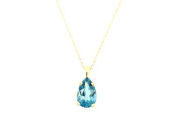 Solid 14kt Gold .75ct Blue Topaz Necklace / Natural Blue Topaz Necklace / Blue Topaz Pendant/ Delicate Gemstone Necklace /Made to Order