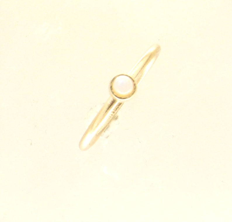 Solid 14k Gold Natural Round White Opal Minimalist Ring