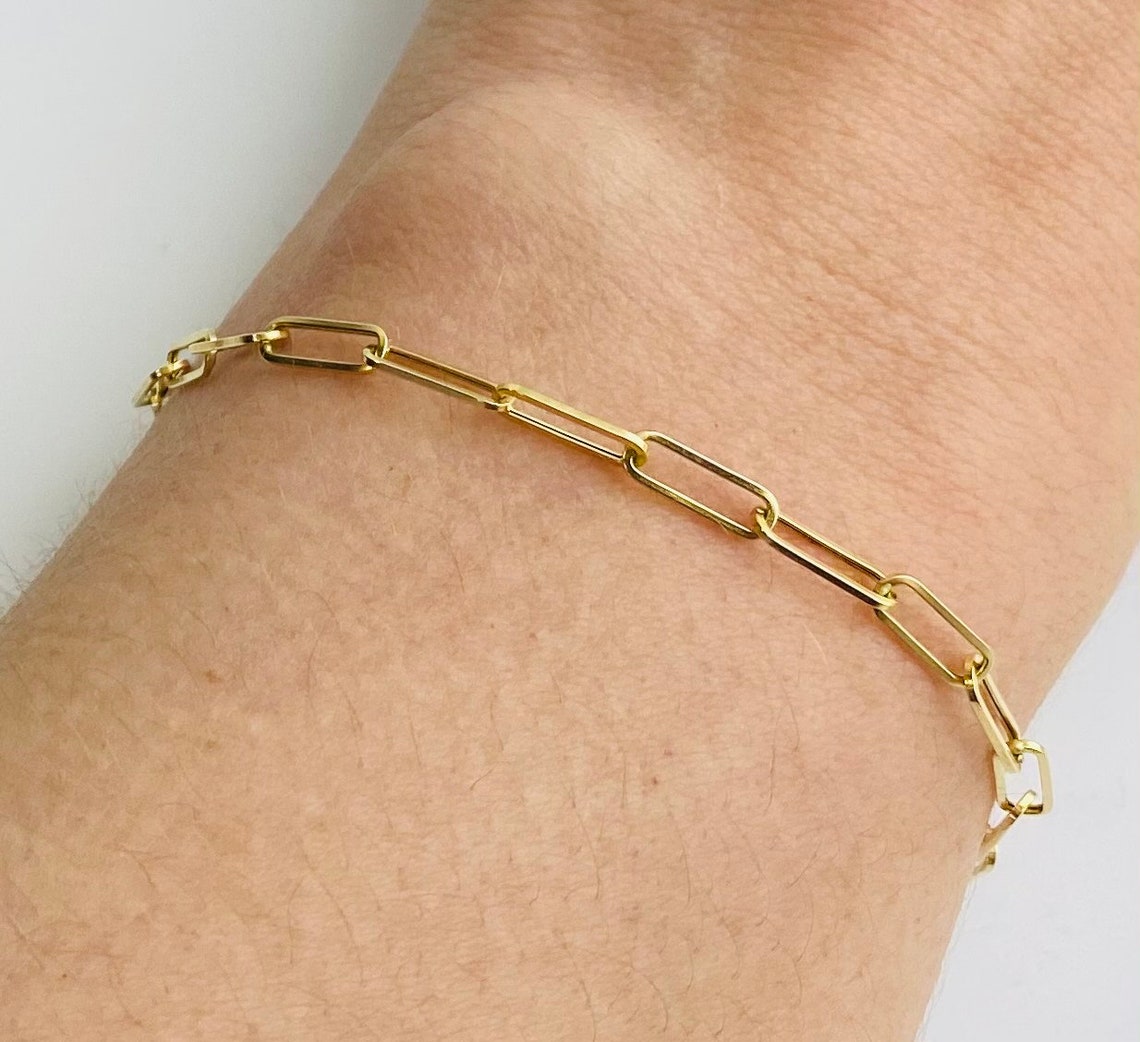 14kt Yellow Gold Paperclip Bracelet / Solid Gold Chain | Etsy