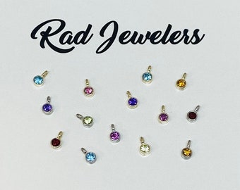 14kt Gold .03pt Genuine Gemstone Charm/ Valentine Special Price / Tiny Bezel Birthstones  / Micro Natural Birthstone Pendants/ Made to Order