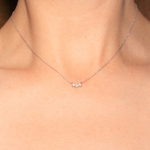 Solid 14kt Gold Prong Set .20ctw Diamond Necklace / Three Diamond Necklace  / Delicate Diamond Necklace / Birthday Gift / Made to Order