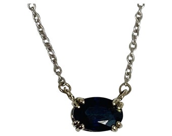 Solid 14kt Gold .75ct Sapphire Necklace / Natural Sapphire Necklace / Dark Sapphire Pendant  /September Birthday / Made to Order