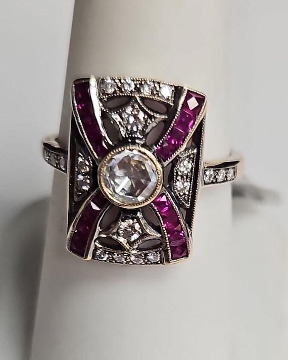 Estate 18k Diamond and ruby ring - image 1