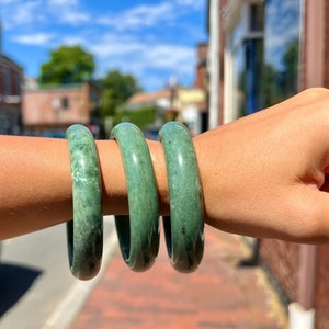 Natural Jade Bangle, Smooth Green Stone Slip-On Bracelet / Natural Stone Bangle/ believed to promote wisdom, balance, and peace