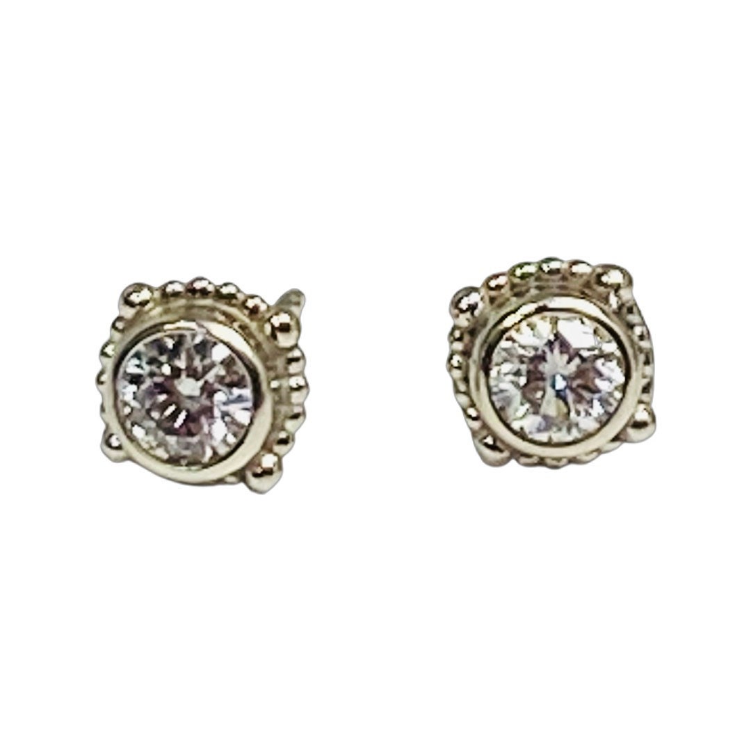 14K Gold Rope Accent Diamond Post Earrings 14K Rose / 1/5ctw White Diamond
