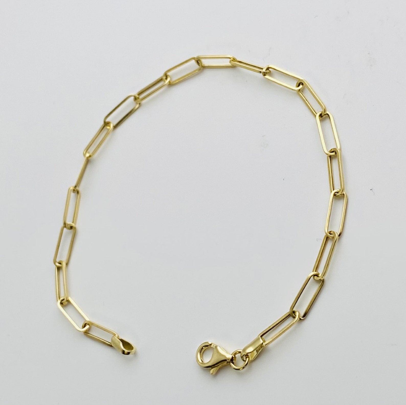 14kt Yellow Gold Paperclip Bracelet / Solid Gold Chain | Etsy