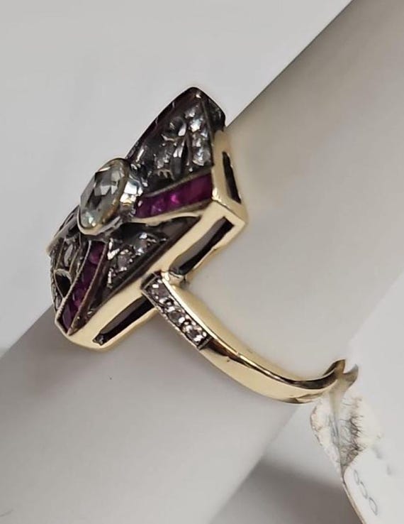 Estate 18k Diamond and ruby ring - image 3