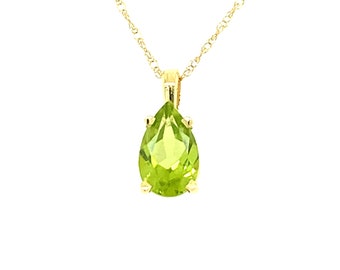 Solid 14kt Gold .75ct Peridot Necklace / Natural Peridot stone /  Delicate Teardrop Gemstone Necklace / August Birthstone/ Made to Order