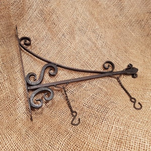 Old English style - 12&quot; by 14&quot; or 15.7&quot; by 23.6&quot;( both unique styles) Pub Sign Bracket with chains - hang forged Antique iron/black finish.