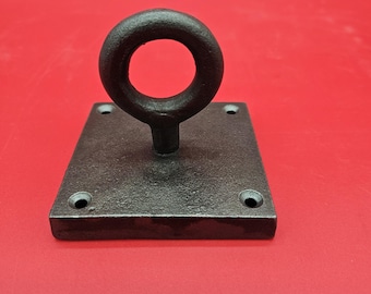 Ceiling Hook Cleat Loop Eye Cast Square Plate Antique Iron 77mm