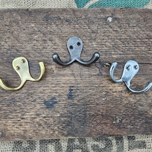 Double Robe Hook - Solid polished brass - antique iron - chrome