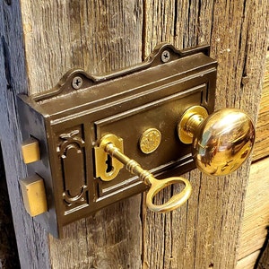 Davenport Rim Lock and Brass Door Knob set Polished Solid Brass