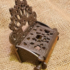 Victorian Toilet Paper Holder with Lid - Vintage Antique Iron