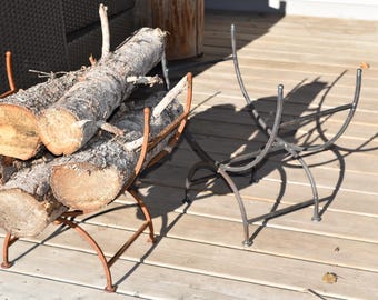 Log Holder - Antique Iron or  Rustic finish- Hand Made in Canada