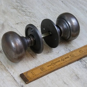 Door Knob Set - The Cottage Bun Antique Iron, Beeswax black, or Solid Brass 2&quot; diameter