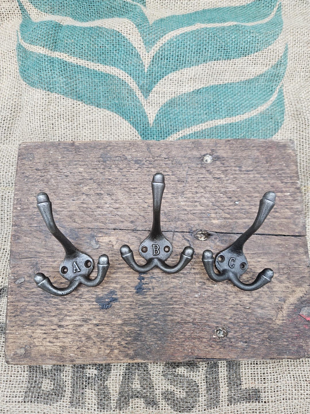 Blogfonts Iron Robe Triple Robe Cast Iron Coat Hooks Embossed With Letters A-Z (1 X Hook ...