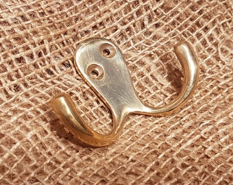 5 x Double Robe Polished Brass Hook