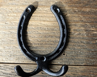 Horse Shoe Hook - 4" Double Robe Hook - Matt Black Finish
