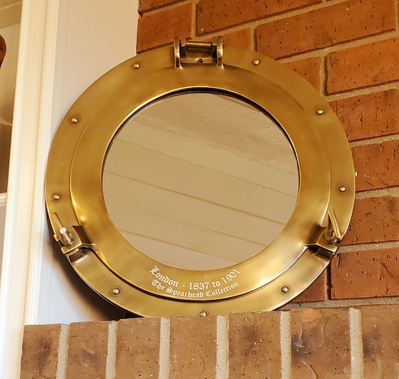 Antique Brass Porthole Mirror, Huge Porthole Mirror