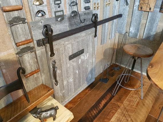 Sliding Barn Door Hardware Kit Antique Iron, Architectural Penny End with 3 sizes of rails (6ft, 7ft, 8ft or custom cut size)