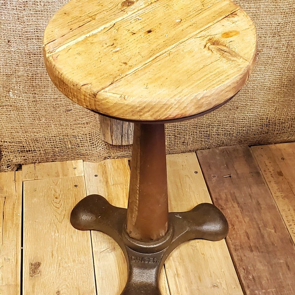 The Singer base stool with Reclaimed wood top