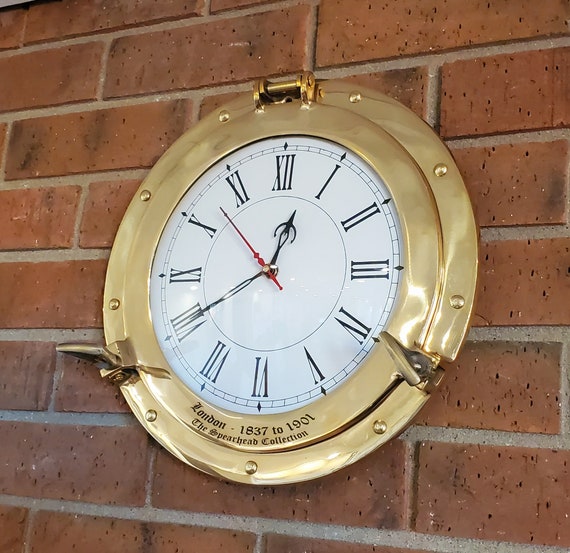 10" Antique Brass Ship Porthole Clock Vintage Style Ship Window Wall Clock 